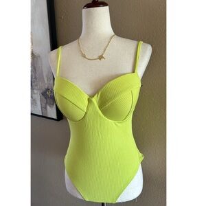 Bright neon yellow bustier bodysuit